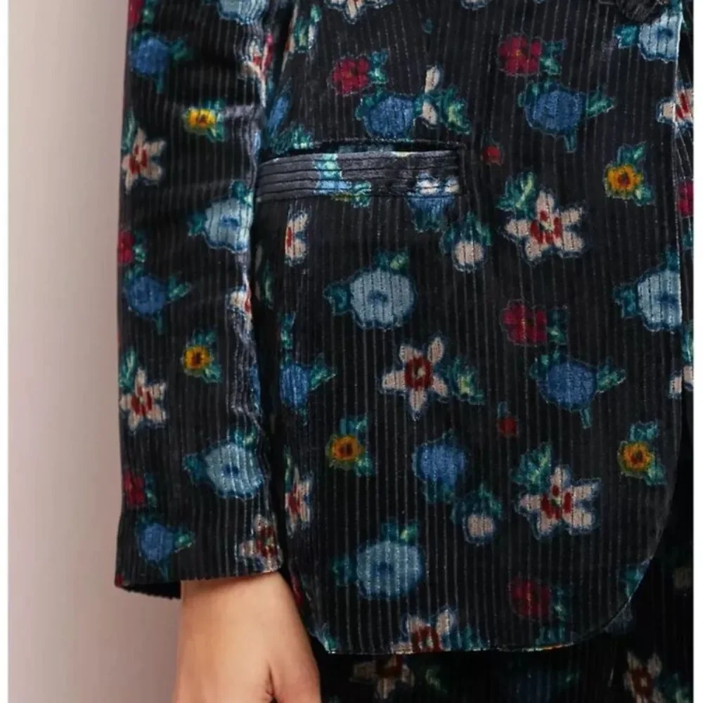 ANTHROPOLOGIE Ett Twa Blooming Velvet Floral Jacket Blazer 4 S